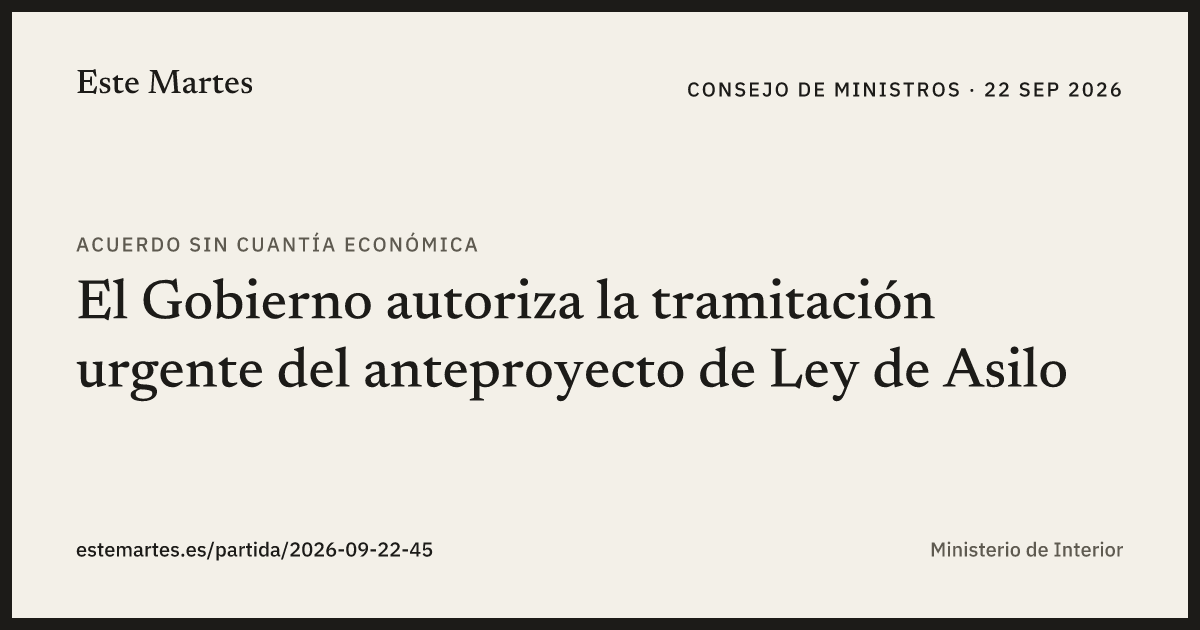 Tarjeta: El Gobierno autoriza la tramitación urgente del anteproyecto de Ley de Asilo