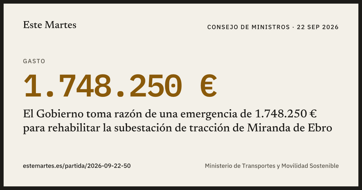 Tarjeta: El Gobierno toma razón de una emergencia de 1.748.250 € para rehabilitar la subestación de tracción de Miranda de Ebro