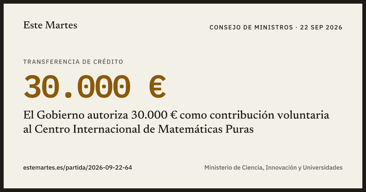 Tarjeta: El Gobierno autoriza 30.000 € como contribución voluntaria al Centro Internacional de Matemáticas Puras