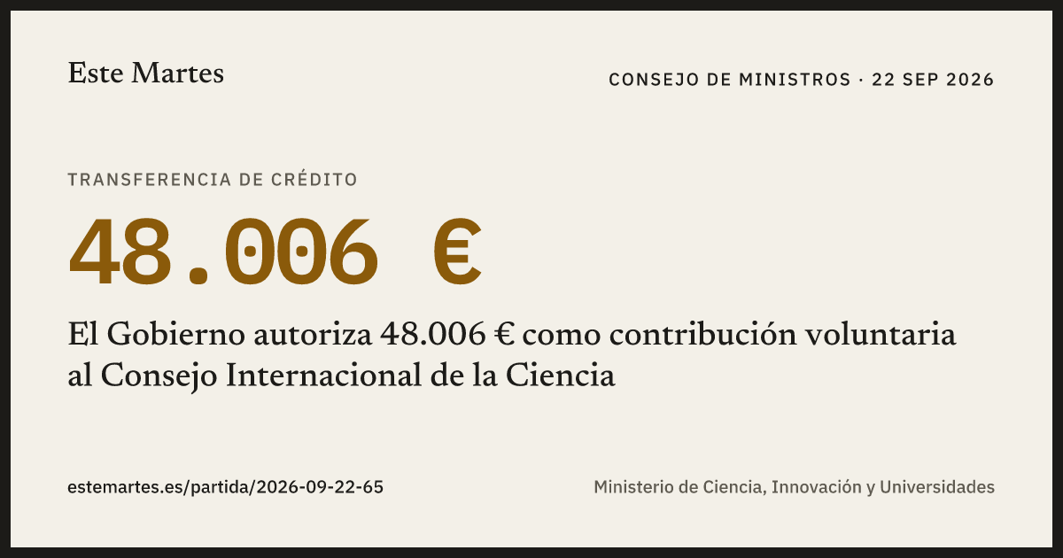 Tarjeta: El Gobierno autoriza 48.006 € como contribución voluntaria al Consejo Internacional de la Ciencia