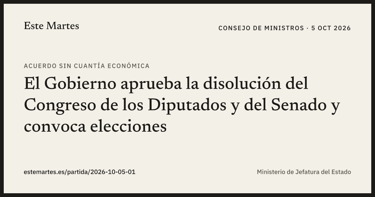 Tarjeta: El Gobierno aprueba la disolución del Congreso de los Diputados y del Senado y convoca elecciones