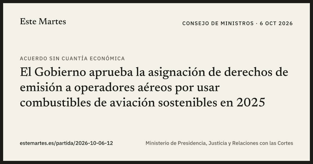 Tarjeta: El Gobierno aprueba la asignación de derechos de emisión a operadores aéreos por usar combustibles de aviación sostenibles en 2025