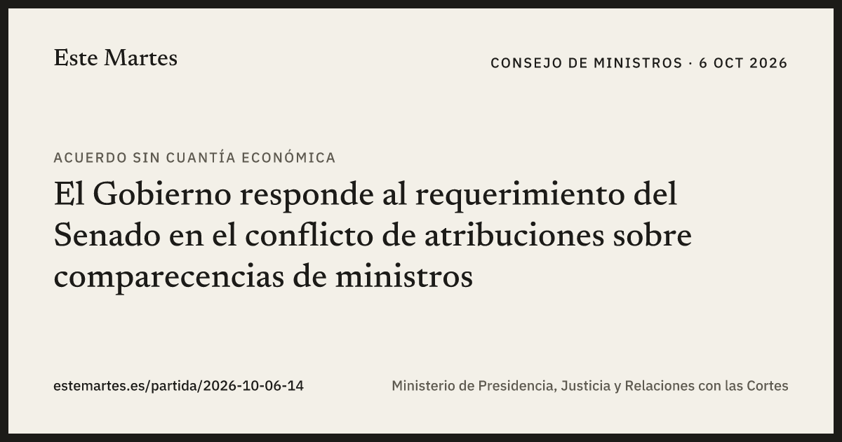 Tarjeta: El Gobierno responde al requerimiento del Senado en el conflicto de atribuciones sobre comparecencias de ministros