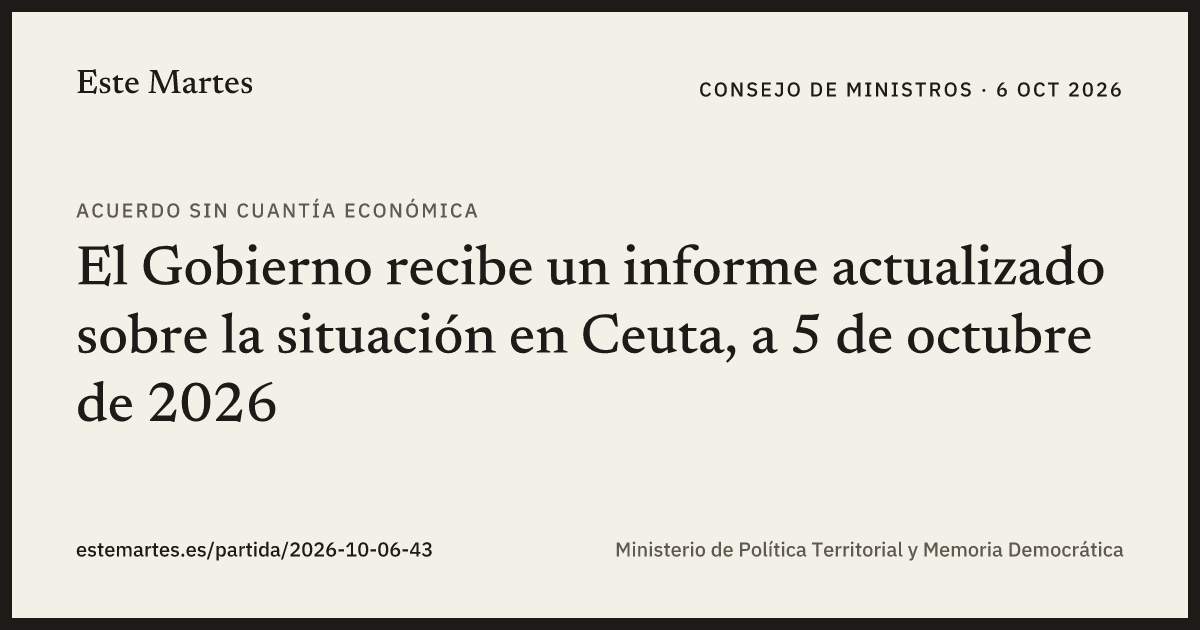Tarjeta: El Gobierno recibe un informe actualizado sobre la situación en Ceuta, a 5 de octubre de 2026