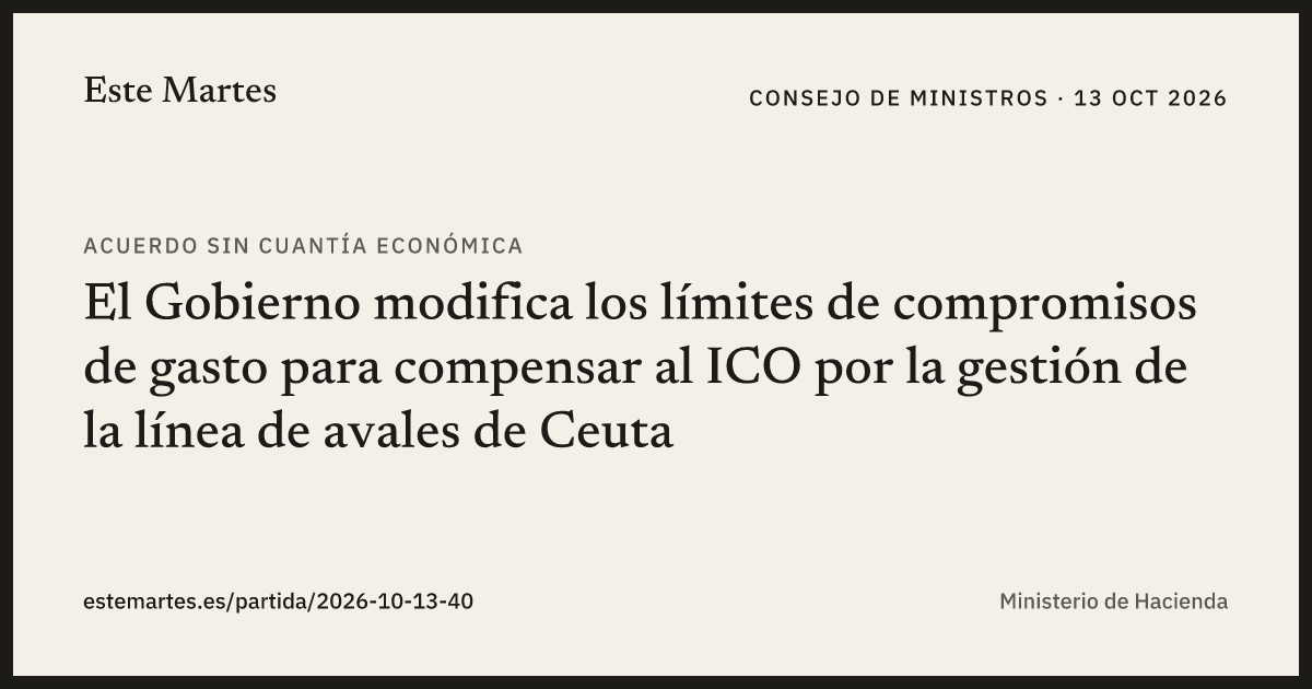 Tarjeta: El Gobierno modifica los límites de compromisos de gasto para compensar al ICO por la gestión de la línea de avales de Ceuta