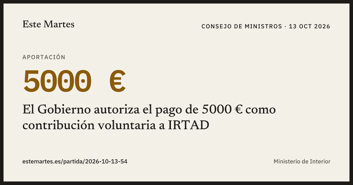 Tarjeta: El Gobierno autoriza el pago de 5000 € como contribución voluntaria a IRTAD