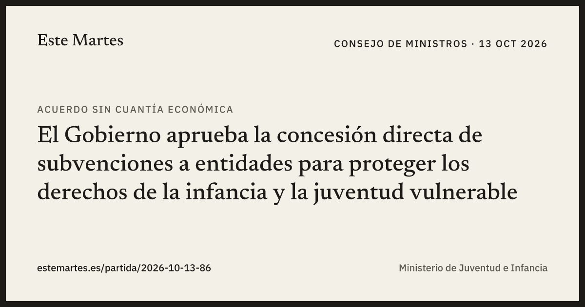 Tarjeta: El Gobierno aprueba la concesión directa de subvenciones a entidades para proteger los derechos de la infancia y la juventud vulnerable