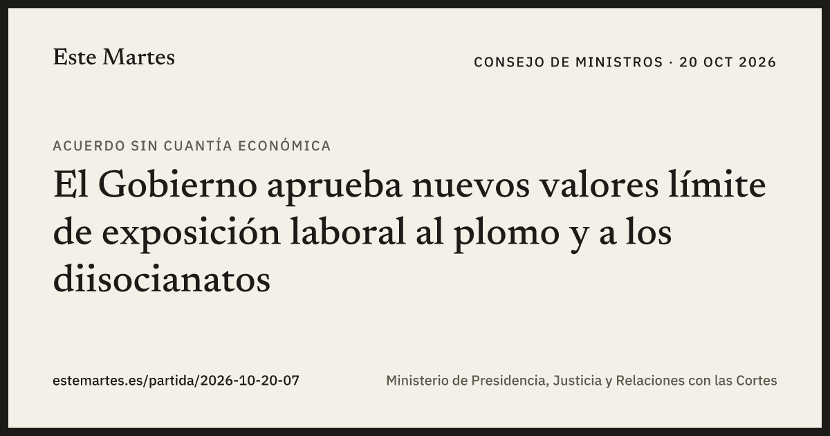 Tarjeta: El Gobierno aprueba nuevos valores límite de exposición laboral al plomo y a los diisocianatos