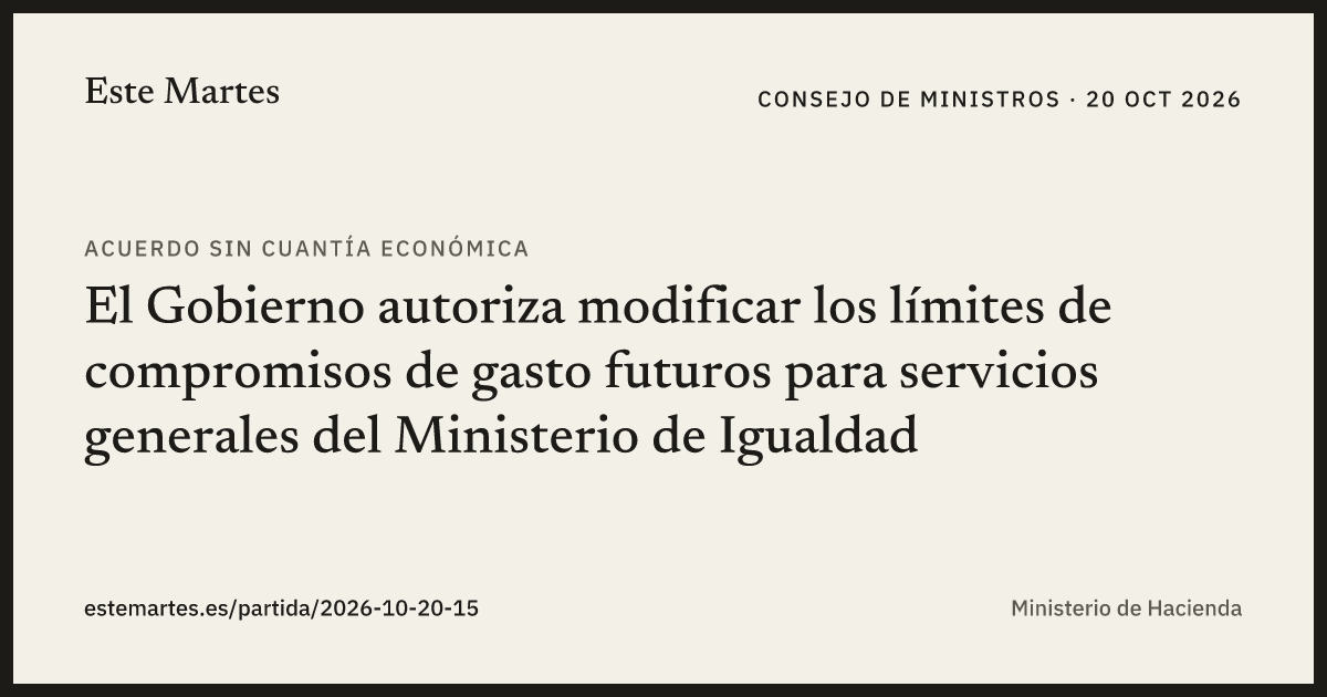 Tarjeta: El Gobierno autoriza modificar los límites de compromisos de gasto futuros para servicios generales del Ministerio de Igualdad