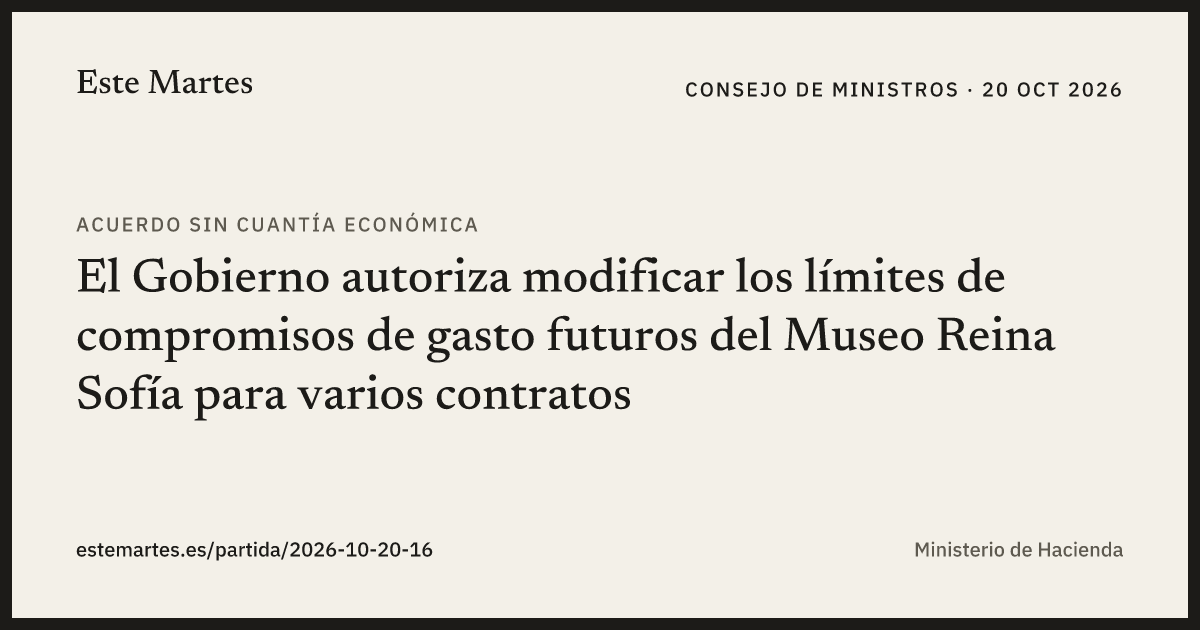 Tarjeta: El Gobierno autoriza modificar los límites de compromisos de gasto futuros del Museo Reina Sofía para varios contratos