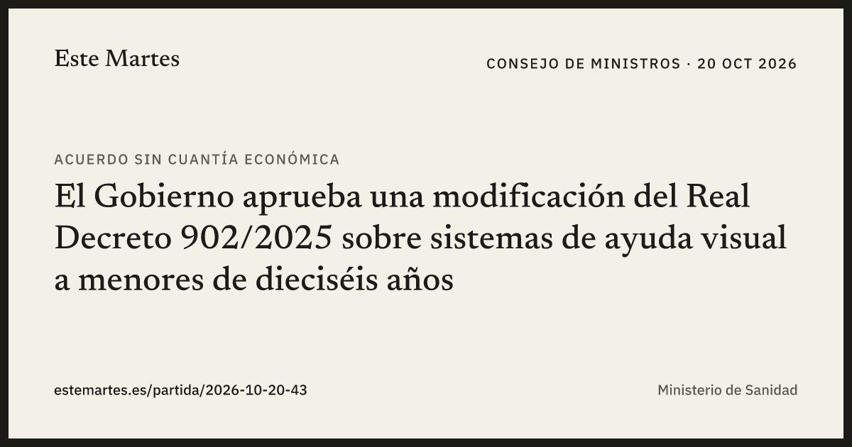 Tarjeta: El Gobierno aprueba una modificación del Real Decreto 902/2025 sobre sistemas de ayuda visual a menores de dieciséis años