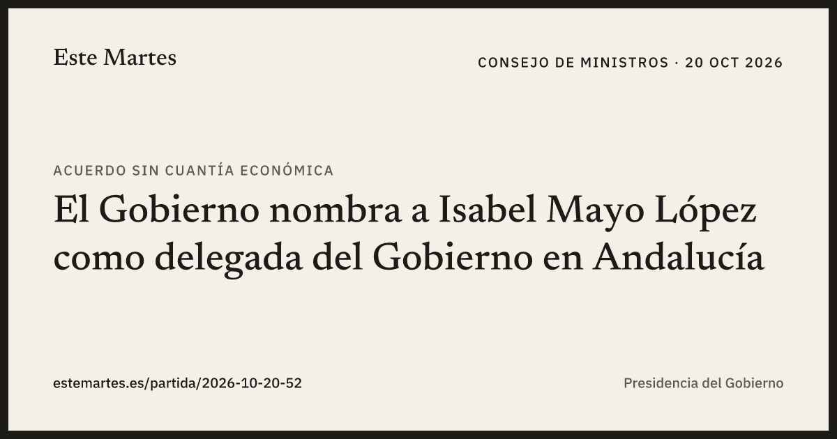 Tarjeta: El Gobierno nombra a Isabel Mayo López como delegada del Gobierno en Andalucía