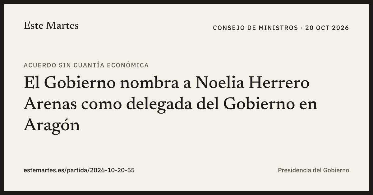 Tarjeta: El Gobierno nombra a Noelia Herrero Arenas como delegada del Gobierno en Aragón